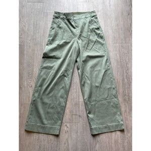 Spanx Womens Stretch Twill Cropped Wide Leg Pants Green EUC